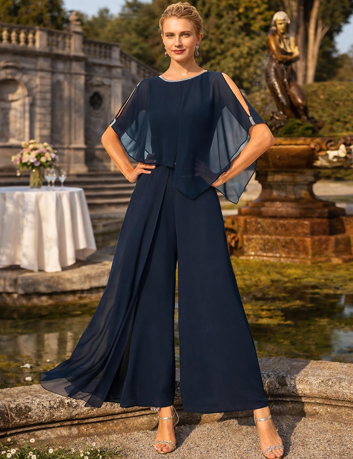 Combinaisons Longueur cheville Robe de Mère de Mariée  Sans manches Col Rond Élégant Fête Formel robe demoiselle d honneur Chiffon avec Perlage de 2026 ? $136.99 –P4
