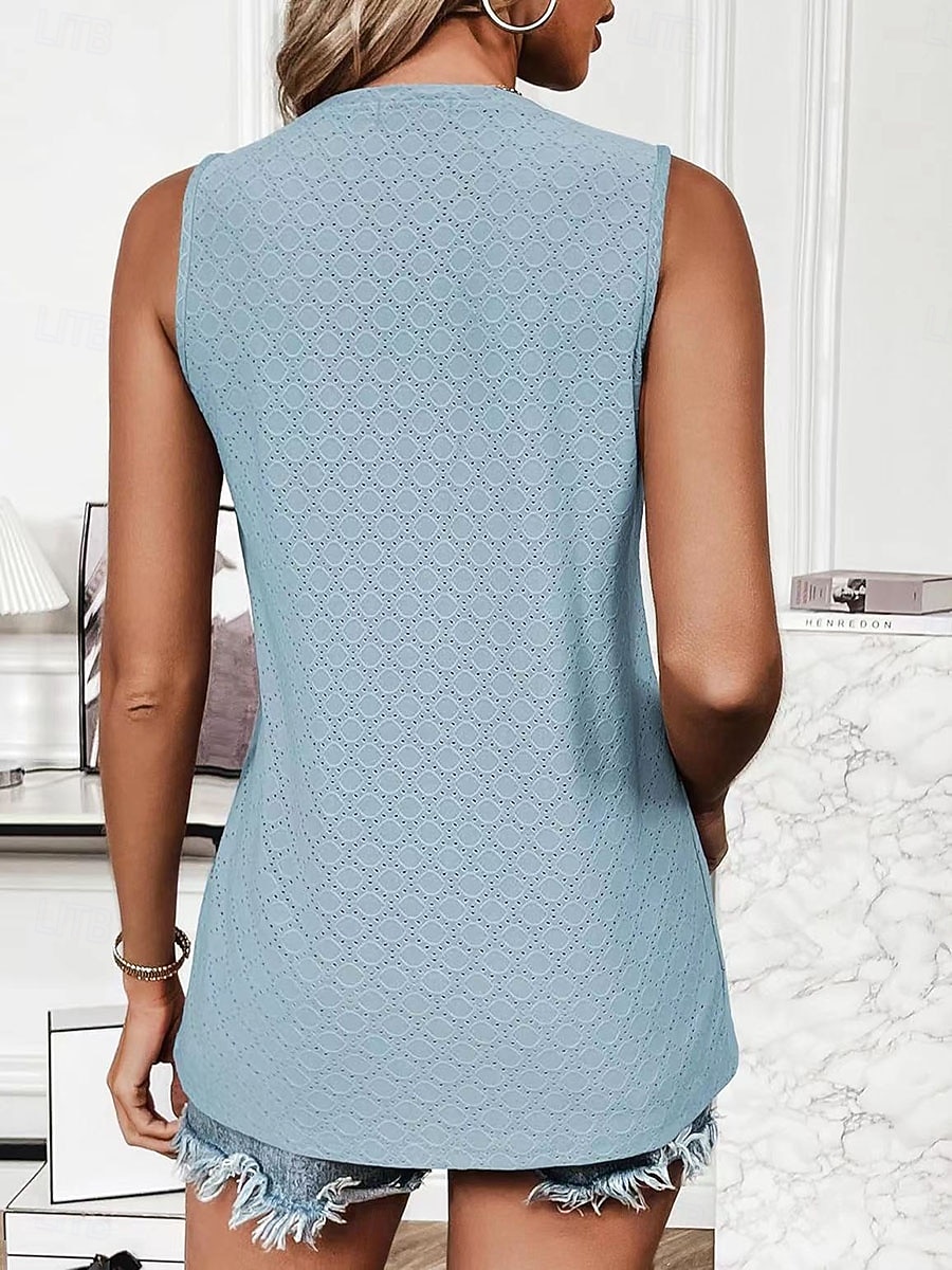 Per donna Maglietta Canotta Patchwork Traforato Tinta unica Moda Elegante Classico Senza Maniche Girocollo Top lunghi Quotidiano Uscire Weekend Bianco Rosa Vino Azzurro cielo Estate Primavera del 2026 a $21.99 –P9