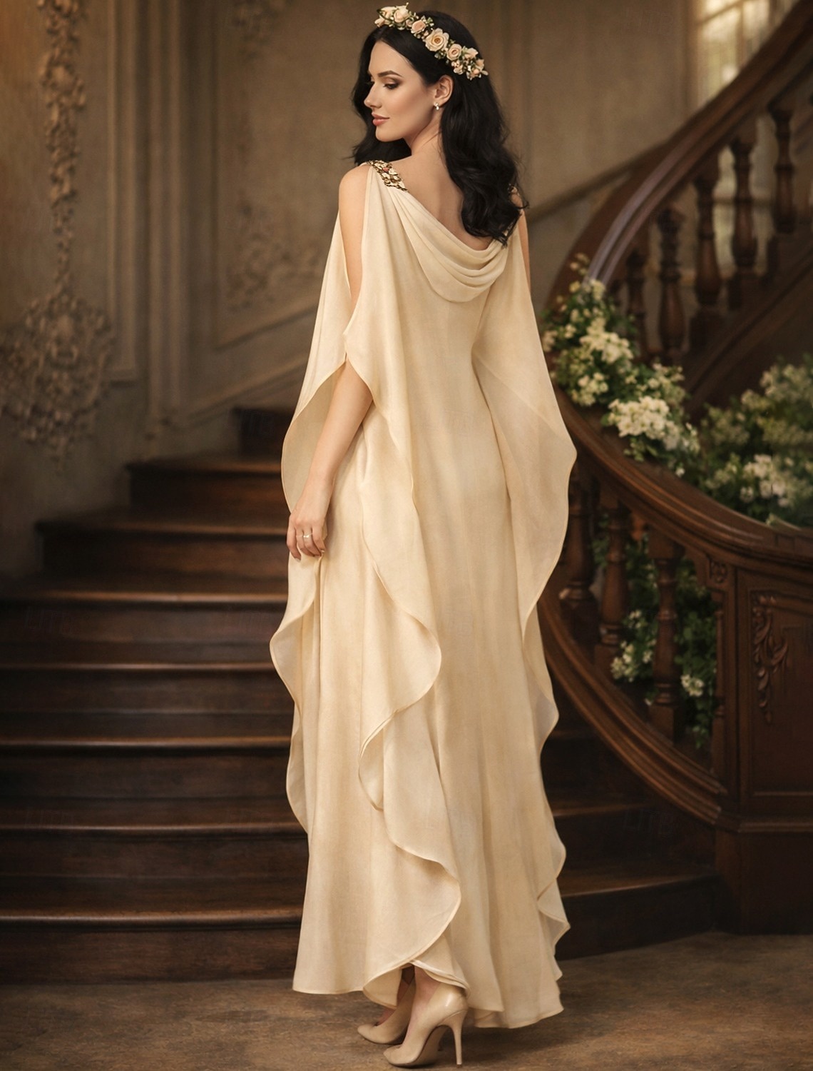 Funda Columna Hasta el Suelo Vestido de Fiesta Vestido Cóctel Vestido Invitada Boda Vestido de Madrina Media Manga Joya Elegante Talla Grande Invitado a la boda Gasa con Cuentas Volantes en Cascada 2026 - $172.99 –P2