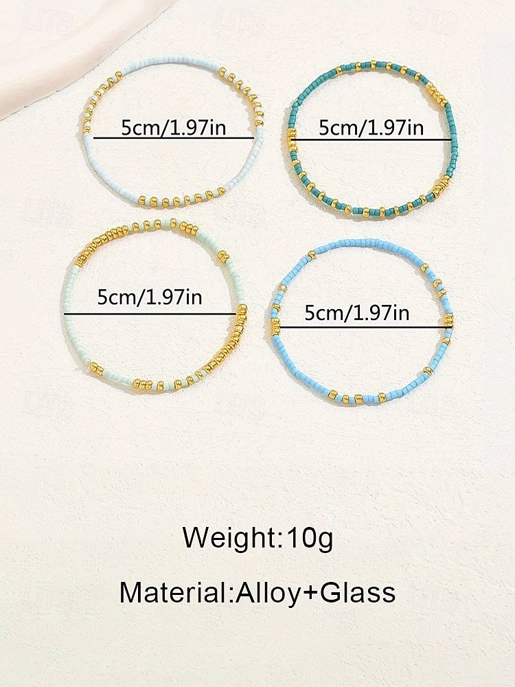 Women's Bohemia Elastic Bead Bracelet Set, 4 Bracelets, Beaded Design with Gold Accents, Perfect for Beach Vacations & Daily Casual Wear 2026 - $7.99 –P7