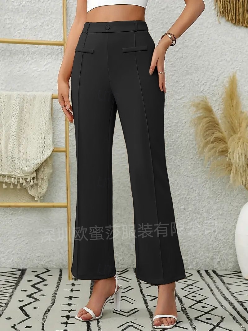 Women's Chinos Pants Trousers Straight Elegant Fashion Streetwear Full Length High Waist Plain Comfy Soft Comfortable Inelastic Business Office Work Navy Black Apricot Summer Spring Fall Regular Fit 2026 - $26.99 –P6