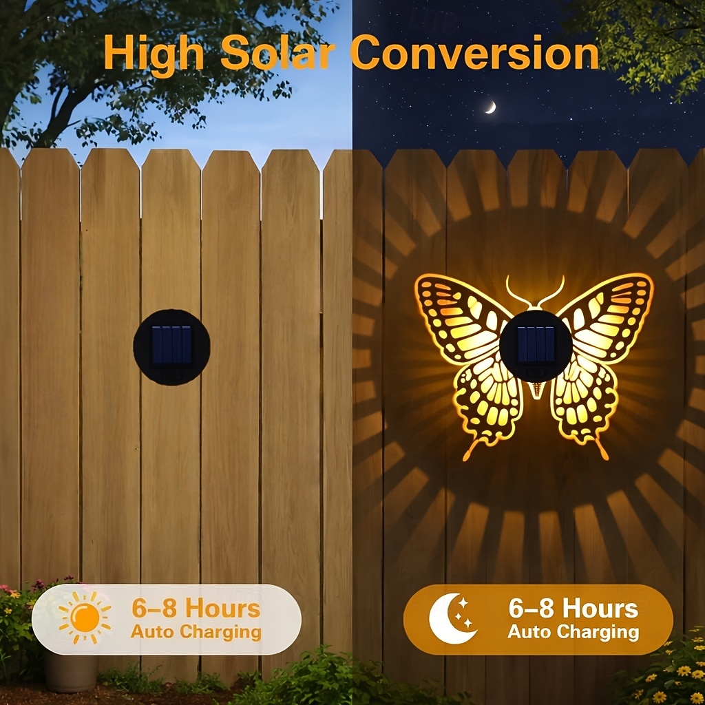 2 Pcs Outdoor Solar Metal Butterfly Projection Wall Light, IP44 Waterproof, Fence, Staircase, Lawn Pathway Decoration Lamp, Garden, Yard, Villa Landscape Light 2026 - $32.99 –P4