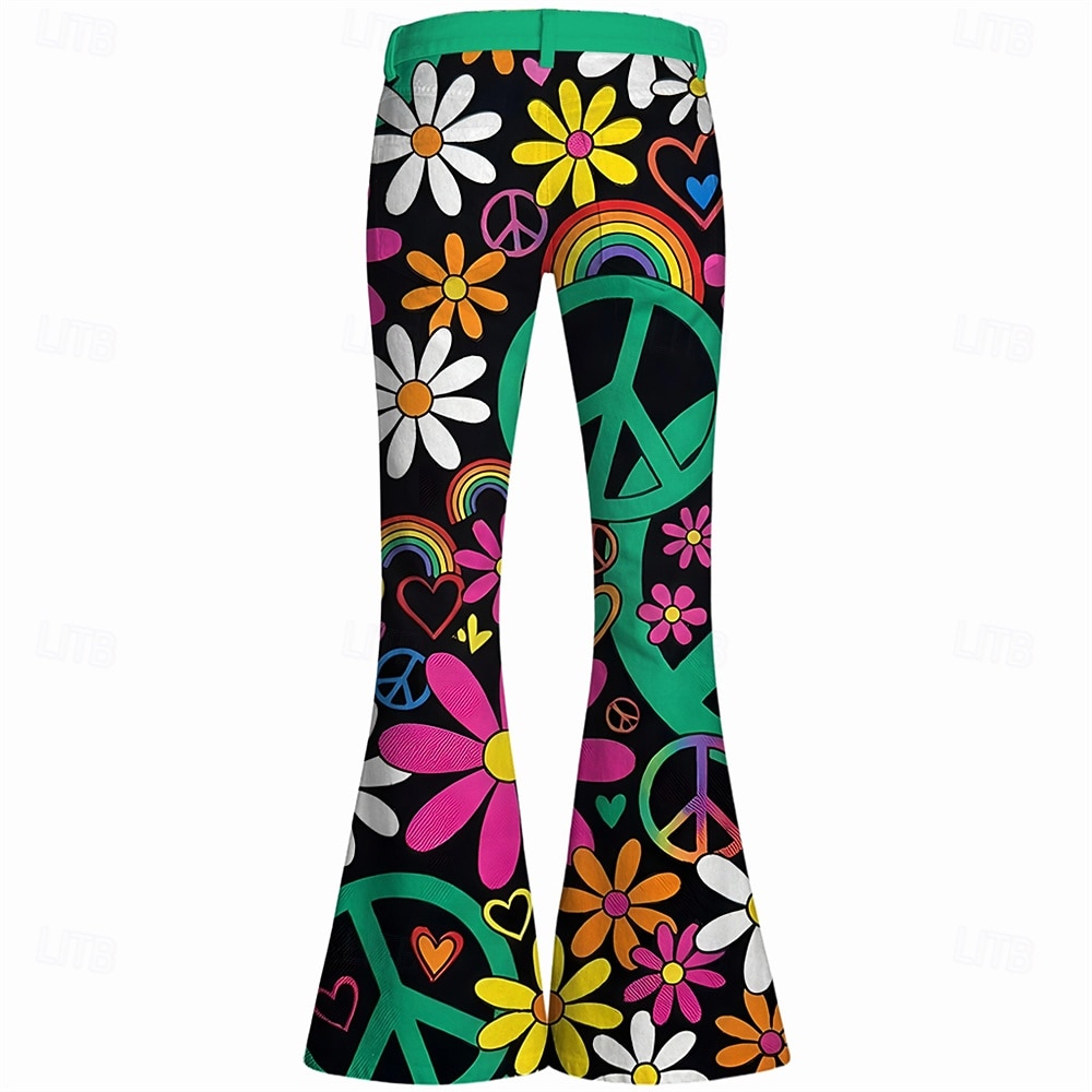 Retro vintage Boho Jaren '70 Broeken Bell Bottom broek Hippie Schijf Hoge taille Bloemig Vredessymbolen Kostuum Dames Halloween Carnaval muziekfestival Retro themafeest Volwassenen Broeken 2026 - $35.99 –P3