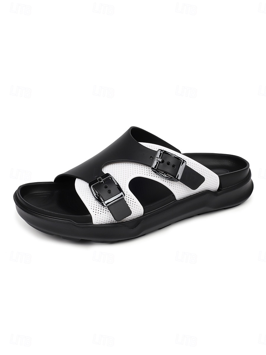 Men's Black and White Double Strap Slide Sandals Open-Toe Comfort Casual Slippers for Resort & Poolside, Beach Vacation, Poolside Relaxing, Travel, Outdoor Leisure and Summer Everyday Wear 2026 - $26.99 –P8