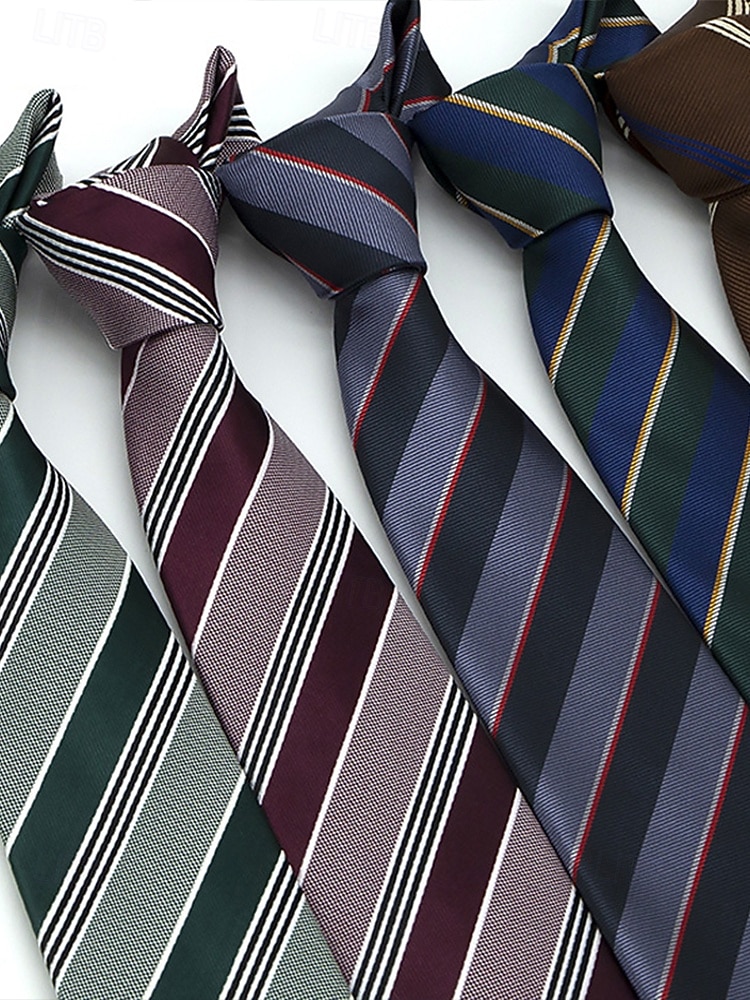 2026年 メンズポリエステルストライプネクタイ、クラシックフォーマルビジネス＆ウェディングパーティーアクセサリー、複数の色、男性のためのエレガントなプロフェッショナルスタイル  コレクション – $11.99 –P4