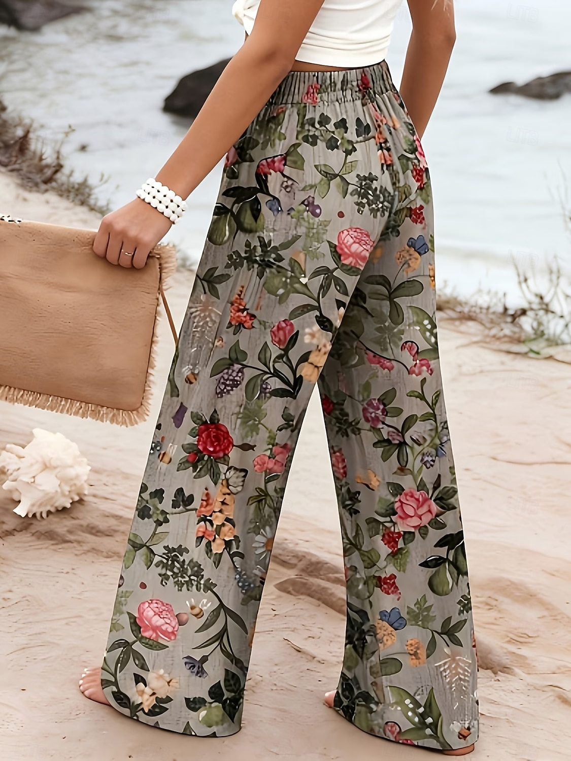 Mulheres Perna larga chinês Calças Férias Moda Roupa de rua Comprimento total Cintura Alta Floral Gráfico Bolsos Cintura elástica Imprimir Confortável Conforto Respirabilidade Micro-Elástica Diário de 2026 por $44.99 –P2