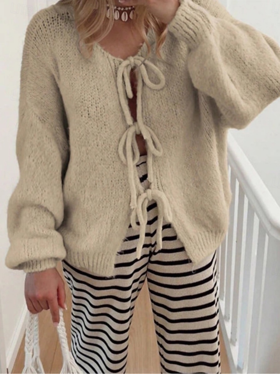 Γυναικεία Πουλόβερ Ζακέτα Μοντέρνα Κομψό στυλ street Καθημερινό Μονόχρωμες Κοτλέ Λαιμόκοψη V Με Κορδόνια Πλεκτό Μακρυμάνικο Κανονικά μπλουζάκια Πλέκω Καθημερινά ΕΞΩΤΕΡΙΚΟΥ ΧΩΡΟΥ Σαββατοκύριακο 2026 - $31.99 –P1