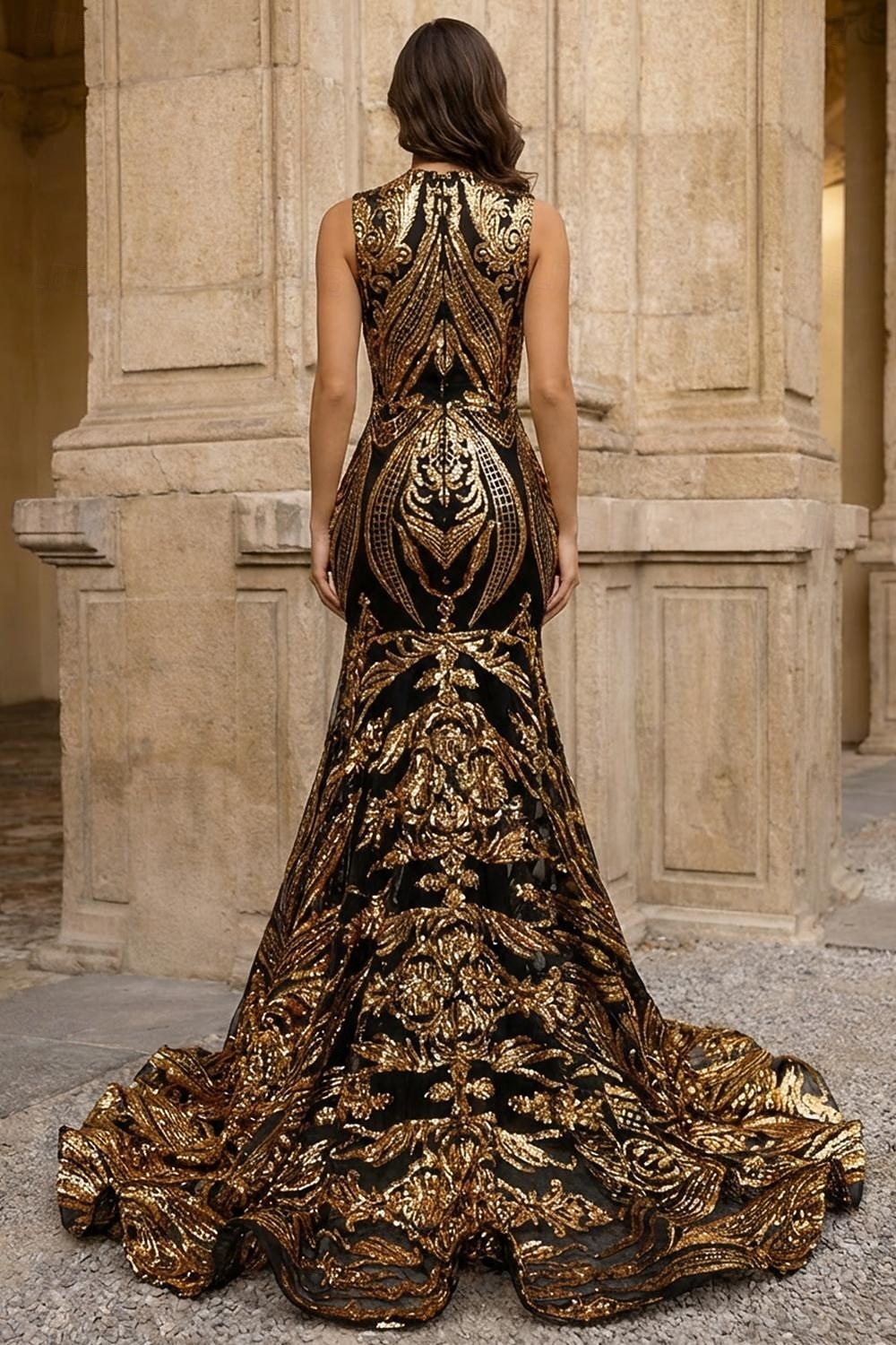 Corte Trompeta Sirena Cola barrida Trajes de gala Vestidos de noche Corte Cenicienta Vestimenta formal Elegante Sin Mangas Escote de ilusión Carnaval Formal afroamericano Lentejuelas con Lentejuela 2026 - $287.49 –P2