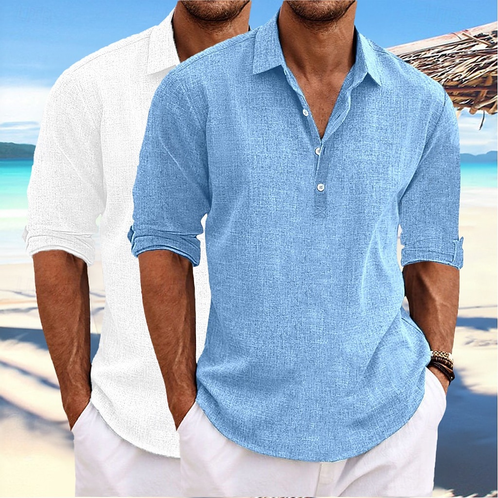 Férfi Ing Vászon ing Nyári póló Strandruházat Sima Hétköznapi Vakáció Zöld+Szürke Fehér + khaki Khaki + fekete Zöld+Khaki Hosszú ujj Térfogatcsökkenés Tavaszi nyár Nyár Ruházat 2026 - $37.99 –P2