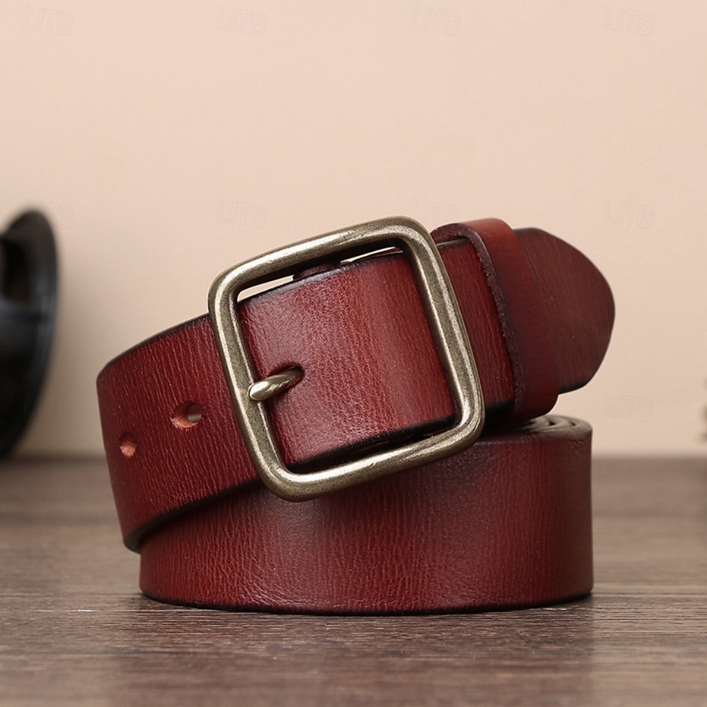 Hombre Cinturón Hebilla automática Cobre Cuero Vintage Ropa de calle Ocio Color sólido Rojo tinto Negro Diario Exterior Negocio Formal Cinturón de Cintura 2026 - $43.99 –P12