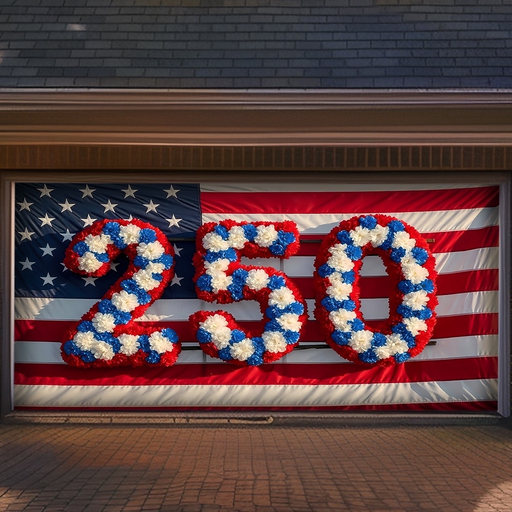 4 de julio de 2026 250° Día de los Caídos Cubierta de Puerta de Garaje Gran Fondo Colgante Bandera Americana Vintage 3D Fiesta Patriótica Al Aire Libre Fondos de Tiro Decoración de Hogar 2026 - $59.99 –P4