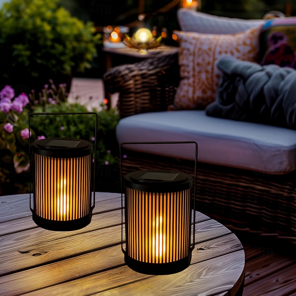 2 linternas solares de hierro para exteriores con forma de llama, resistentes al agua IP65, portátiles. &Lámparas LED colgantes para jardín, patio, valla, escalera, escalones, césped, camino, villa, 2026 - $26.99 –P3