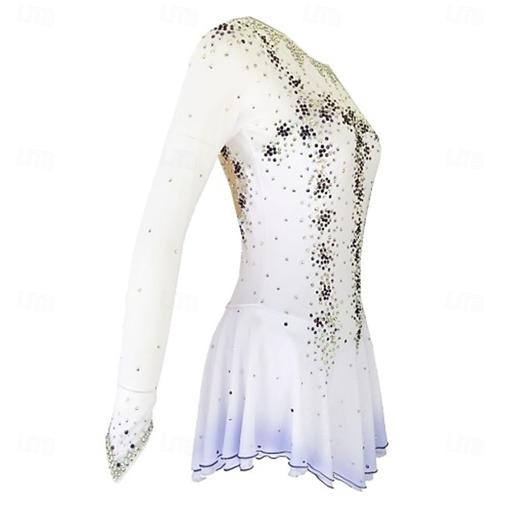 Figure Skating Dress Girls' Ice Skating Dress Violet White Yellow Patchwork Thumbhole Stretchy Training Competition Skating Wear Classic Crystal / Rhinestone Long Sleeve Ice Skating Figure Skating 2026 - $233.09 –P4