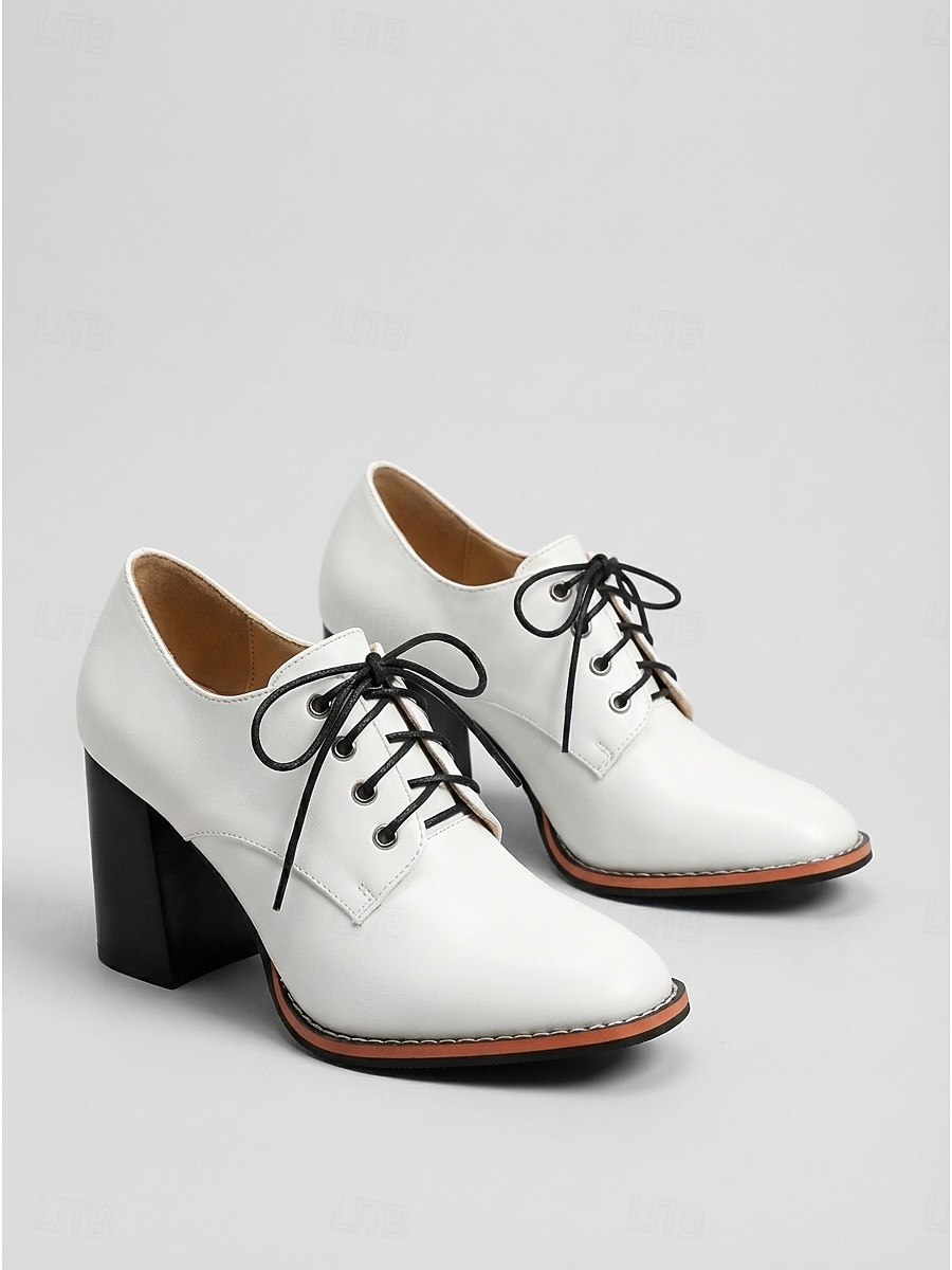 Vintage-Oxford-Pumps für Damen in Braun – klassische Schnürschuhe mit Blockabsatz und Brogue-Details, ideal fürs Büro und für die Schule. &Freizeitoutfits 2026 - $46.99 –P4
