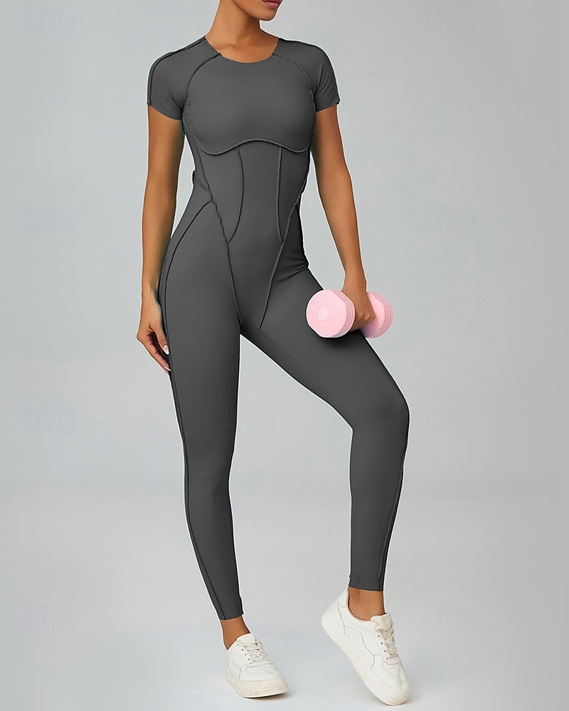 Mujer Mono de Fitness Pijama Mono Color sólido Body Verano Primavera Otoño Arroz blanco Rosa Entrenamiento de gimnasio Aptitud física Yoga Eslático Transpirable Manga Corta Deporte Ropa de Deporte 2026 - $44.99 –P19
