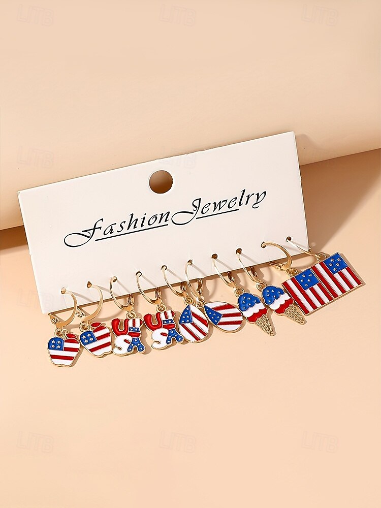Patriotiska örhängen i legering för kvinnor, hängande örhängen i flera stilar med USA-flaggan för USA:s 250-årsjubileum, självständighetsdagen och vardagskläder 2026 - $11.99 –P5
