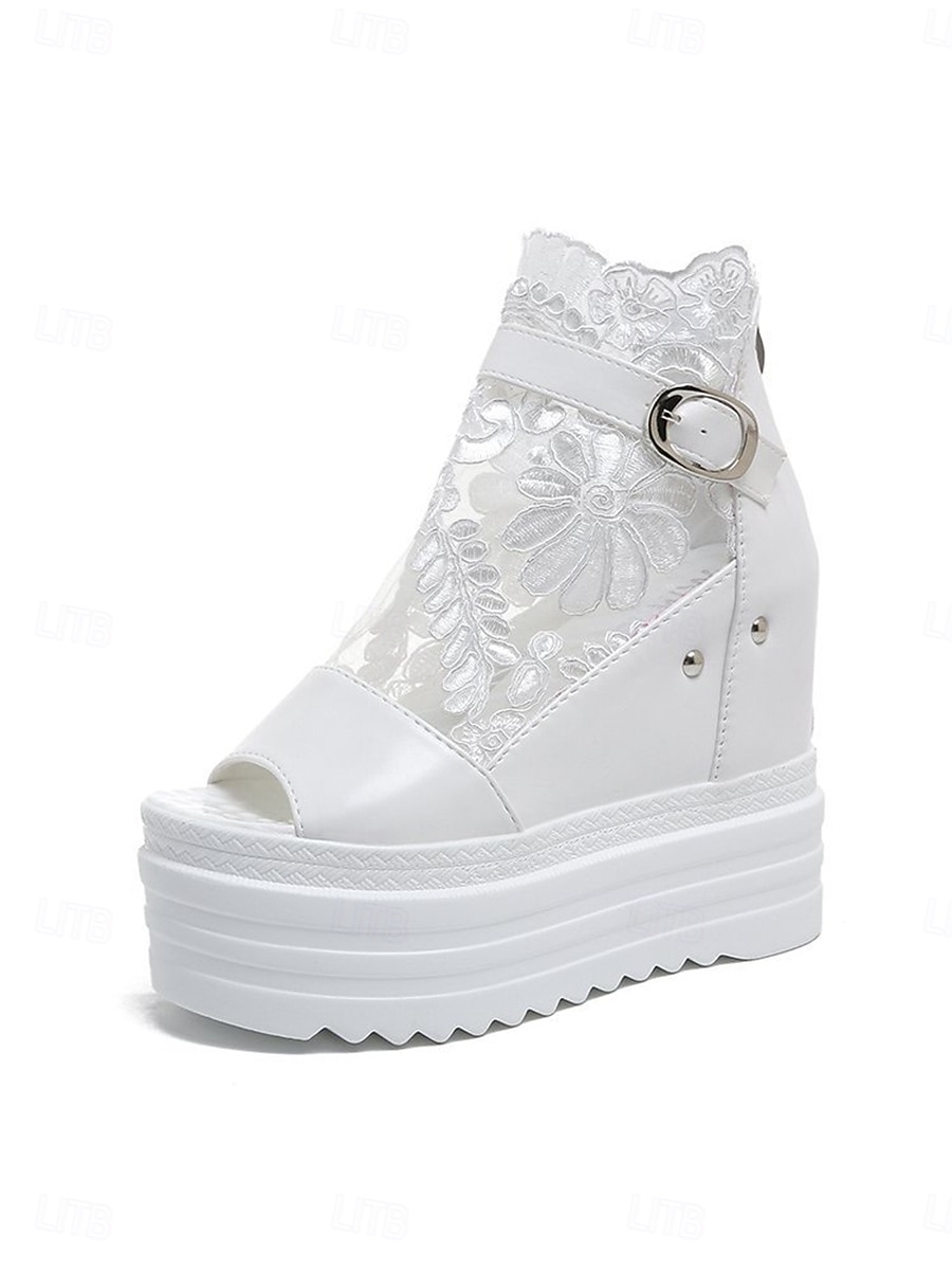 damskie białe koturny na platformie z odkrytymi palcami – stylowe buty ślubne na miejskie wesela 2026 - $34.99 –P2