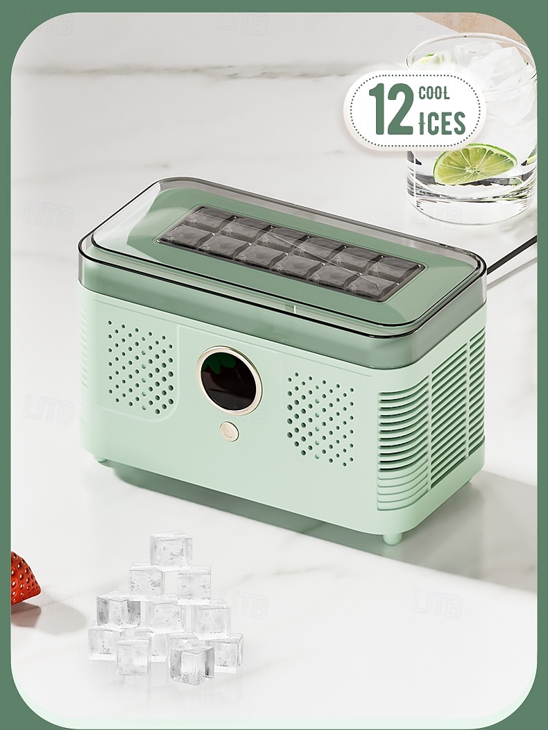 Mini ijsmachine voor op het bureau, draagbare ijsmachine voor thuis, kantoor of camper, maakt ijs in 10-15 minuten, compacte kleine ijsmachine met 12/16 ijsblokjes per cyclus. 2026 - $146.99 –P2