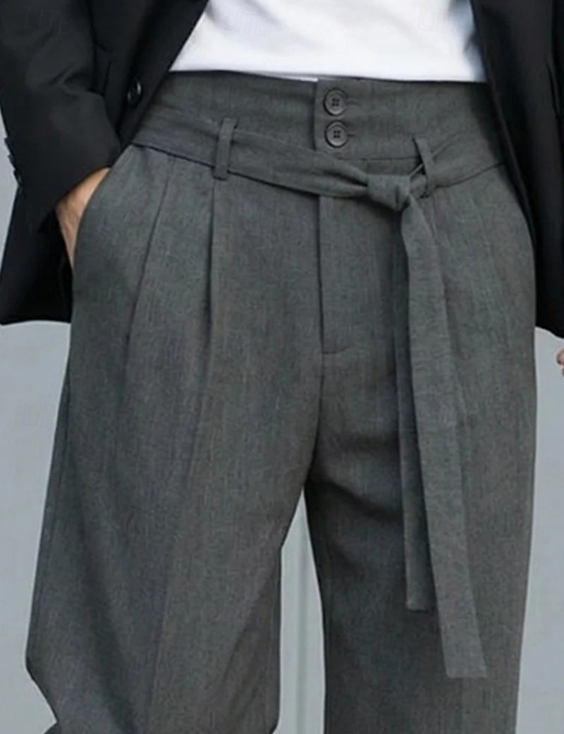 Herr Långbyxor Kostymbyxor Ficka Knappar Slät Komfort Andningsfunktion Fullängd Hem Utomhus Streetwear Semester Mode Marinblå Grå Oelastisk 2026 - $36.99 –P7