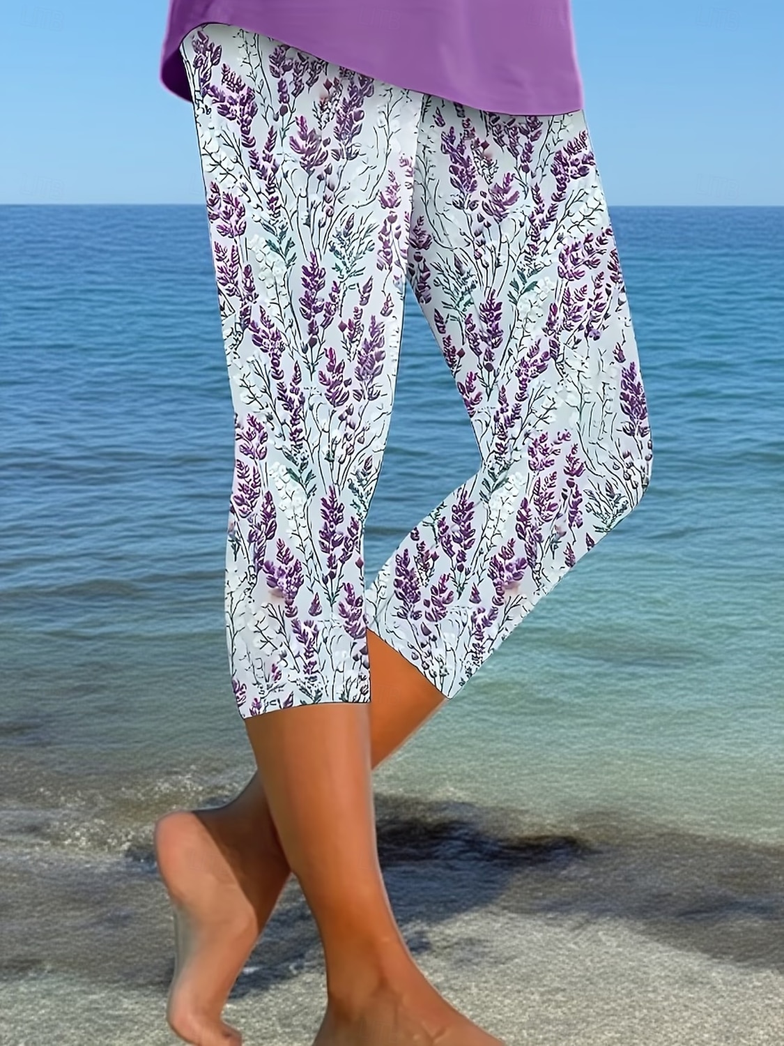 Women's Chinos Leggings Vacation Streetwear Casual Capris High Waist Floral Graphic Printing Comfort Soft Comfortable Stretchy Daily Outdoor Vacation Purple Summer Spring Fall Regular Fit 2026 - $20.99 –P4