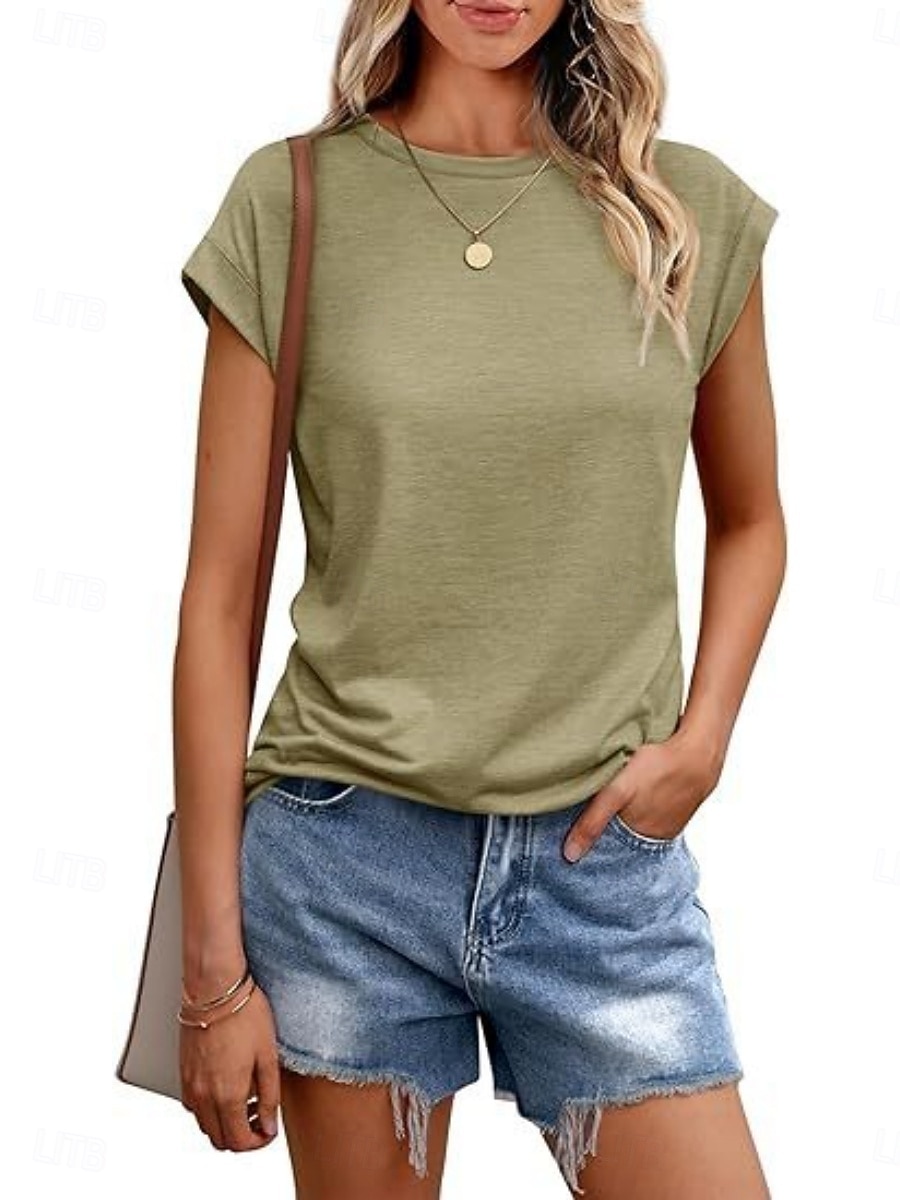Damen T Shirt T-Shirt Einfach Mode Stilvoll Klassisch Kurzarm Rundhalsausschnitt Normale Oberteile Täglich Ausgehen Wochenende Blau Schwarz Weiß Hellgrün Rosa Sommer Frühling 2026 - $19.99 –P8