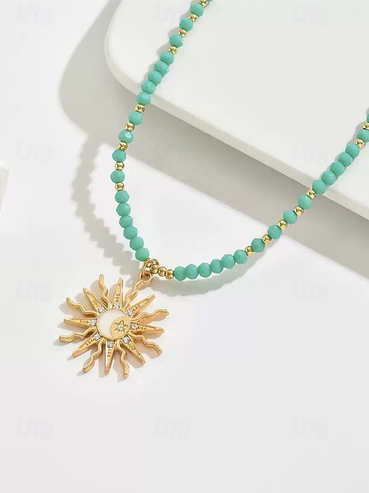Collana con ciondolo a forma di sole in stile bohémien da donna: materiale in lega e perline, diverse opzioni di colore, perfetta per un abbigliamento casual e per lo stile delle vacanze al mare del 2026 a $9.99 –P7