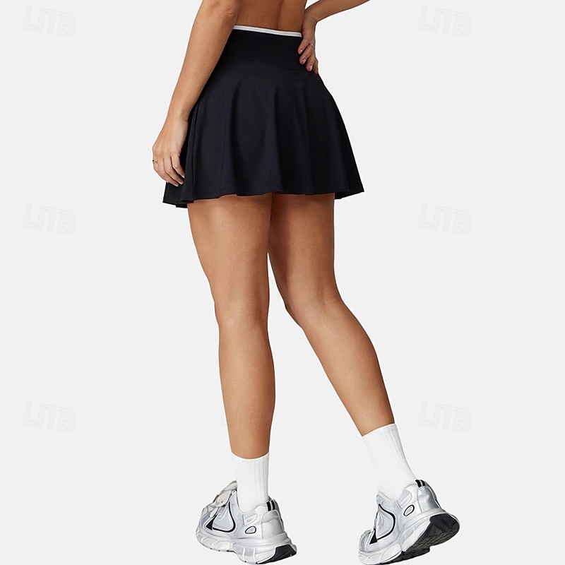 Damskie Solidne kolory Spódnica casualowa Spódnice tenisowe z szortami Spódnica sportowa Kieszeń Wysoka talia Elastyczny Odvádí pot Oddychający Bransoletka tenisowa Golf Pikle Spódnica Czarny Biały 2026 - $25.99 –P19