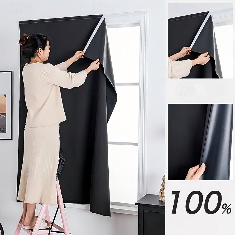 2 db 100%-os sötétítő függöny, öntapadós, lyukasztásmentes, hálószobai napellenző, szigetelés, ablakfüggöny, ajtó, erkély, napvédelem 2026 - $37.99 –P8