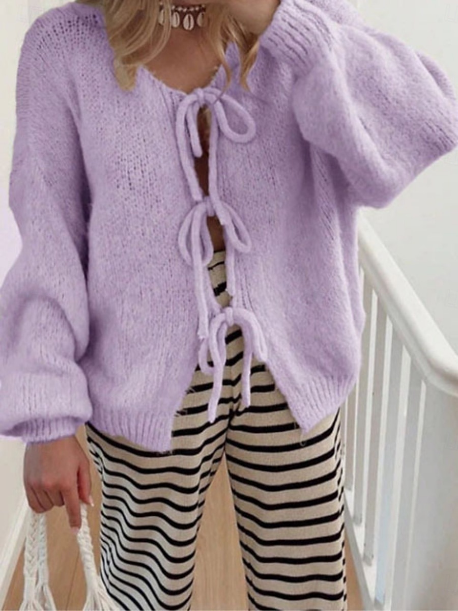 Γυναικεία Πουλόβερ Ζακέτα Μοντέρνα Κομψό στυλ street Καθημερινό Μονόχρωμες Κοτλέ Λαιμόκοψη V Με Κορδόνια Πλεκτό Μακρυμάνικο Κανονικά μπλουζάκια Πλέκω Καθημερινά ΕΞΩΤΕΡΙΚΟΥ ΧΩΡΟΥ Σαββατοκύριακο 2026 - $31.99 –P3