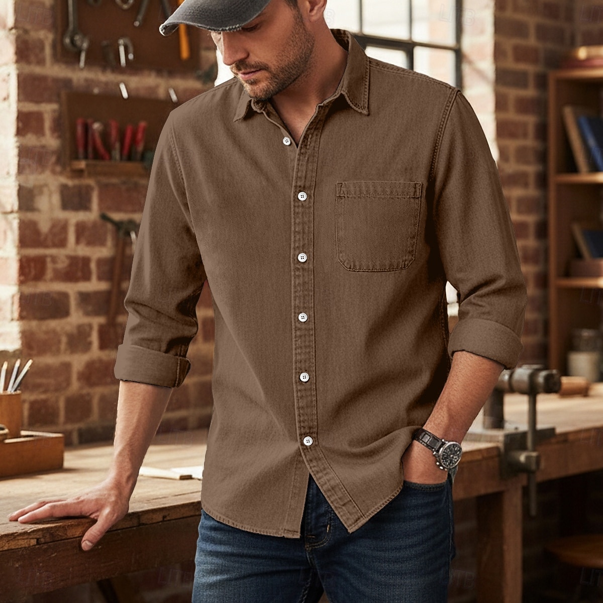 Per uomo Camicia Camicia casual Camicia con Bottoni Camicia cargo Camicia lavata con acido Nero Verde chiaro Vino Blu Viola Manica Lunga Semplice Bavero Casuale Quotidiano Puro Abbigliamento Vintage del 2026 a $31.99 –P8