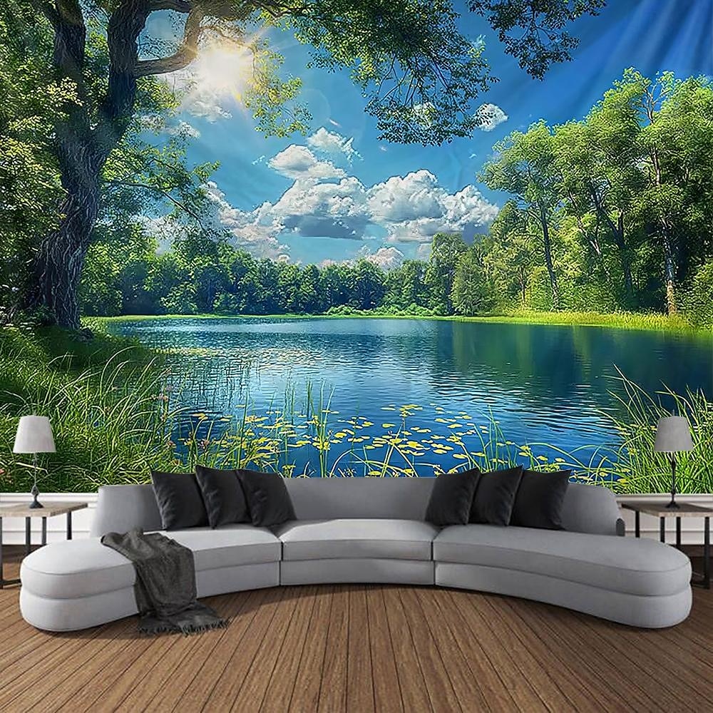 Natur, Wald, See und Sonnenlicht – realistische 3D-Landschaft, Wandteppiche mit grünen Bäumen und blauem Himmel, sommerliche Landschaft, ideal für Schlafzimmer, Wohnzimmer, Homeoffice. 2026 - $45.99 –P2