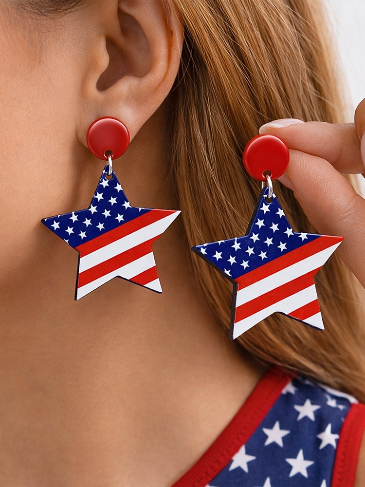 Women's Acrylic Patriotic Dangle Earrings, Multi-Style Sunflower, Star and Heart American Flag Earrings for USA 250th Anniversary, Independence Day, Casual Wear, Travel and Vacation Styling 2026 - $7.99 –P1