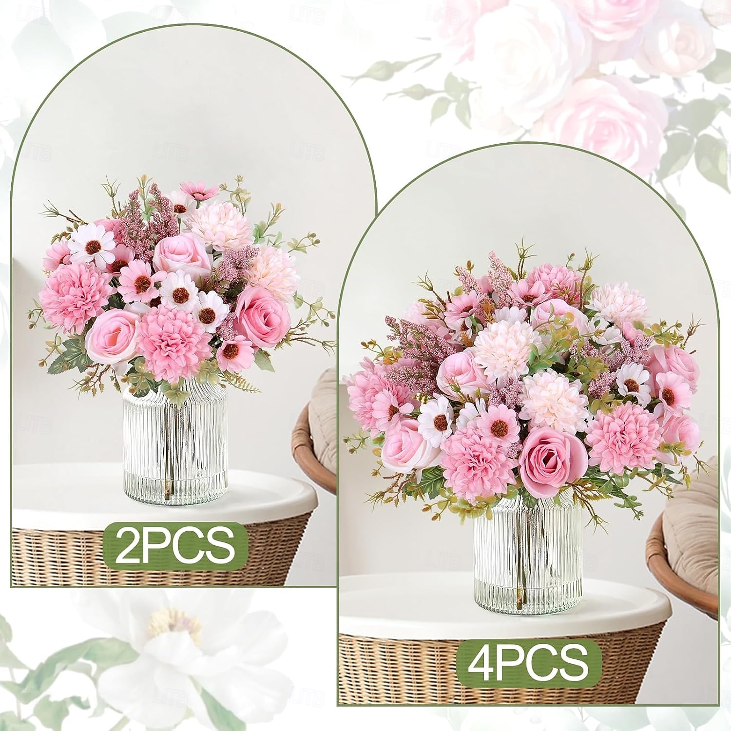 Artificial Flowers Like Real Artificial Bouquet 2/4 Packs Silk Artificial Roses Bouquet with Daisy Chrysanthemum Pink Flowers for Valentines Day Centerpiece Table Wedding Party Decor 2026 - $13.99 –P2