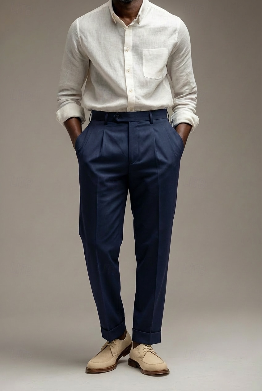 Pour des hommes Coton Lin Dress Pants works Pantalon décontracté Quotidien Affaires Mode Occasionnel Blanche Marine foncé Vert Sauge Couleur Unie Coupe régulière Long Non Elastique de 2026 ? $39.99 –P7