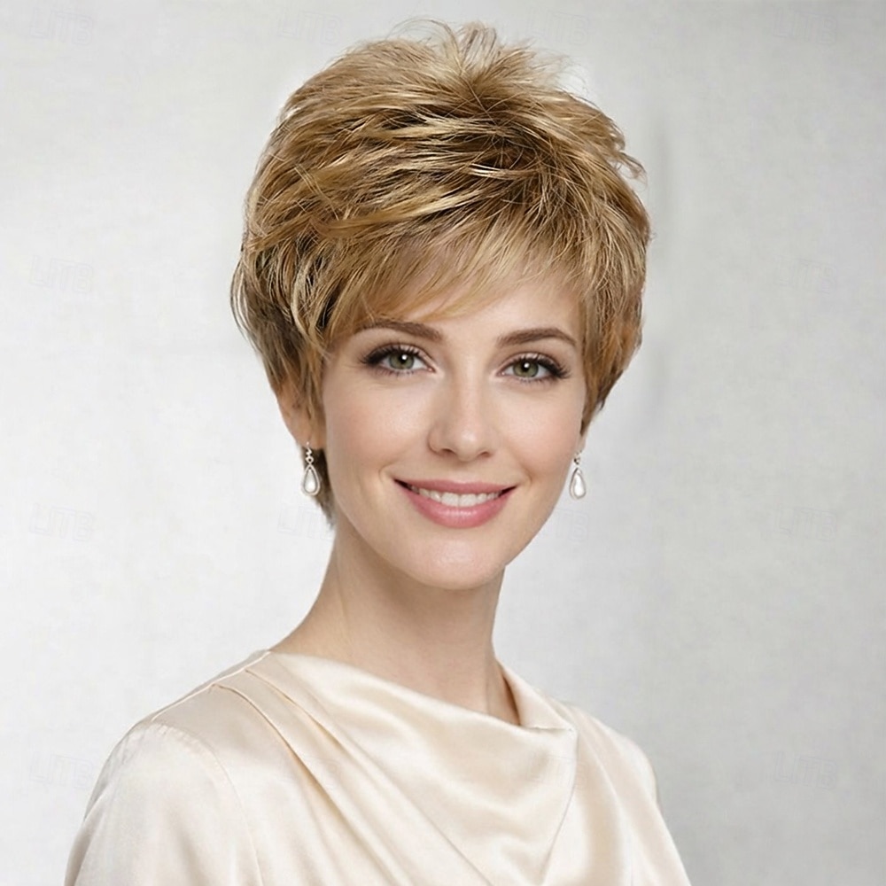 2026年 女性のための魅力的なショートウィッグ - ナチュラルブロンドのレイヤードピクシーカット  コレクション – $29.99 –P1