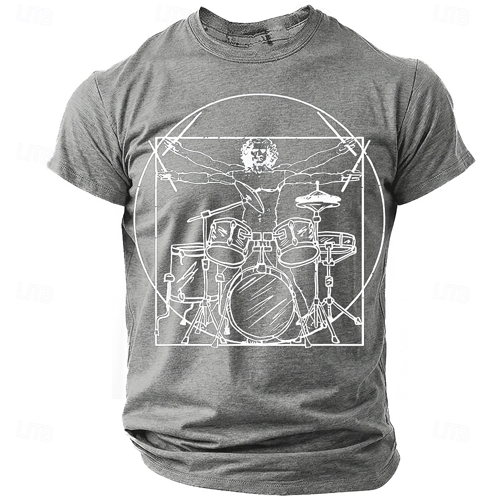 Men's Vitruvian Drummer Funny Drumming Parody T-Shirt Renaissance Art Mashup Percussionist Gift Rock Band Music Lover Graphic Tee Casual Short Sleeve Designer Apparel S-5XL 2026 - $21.99 –P6