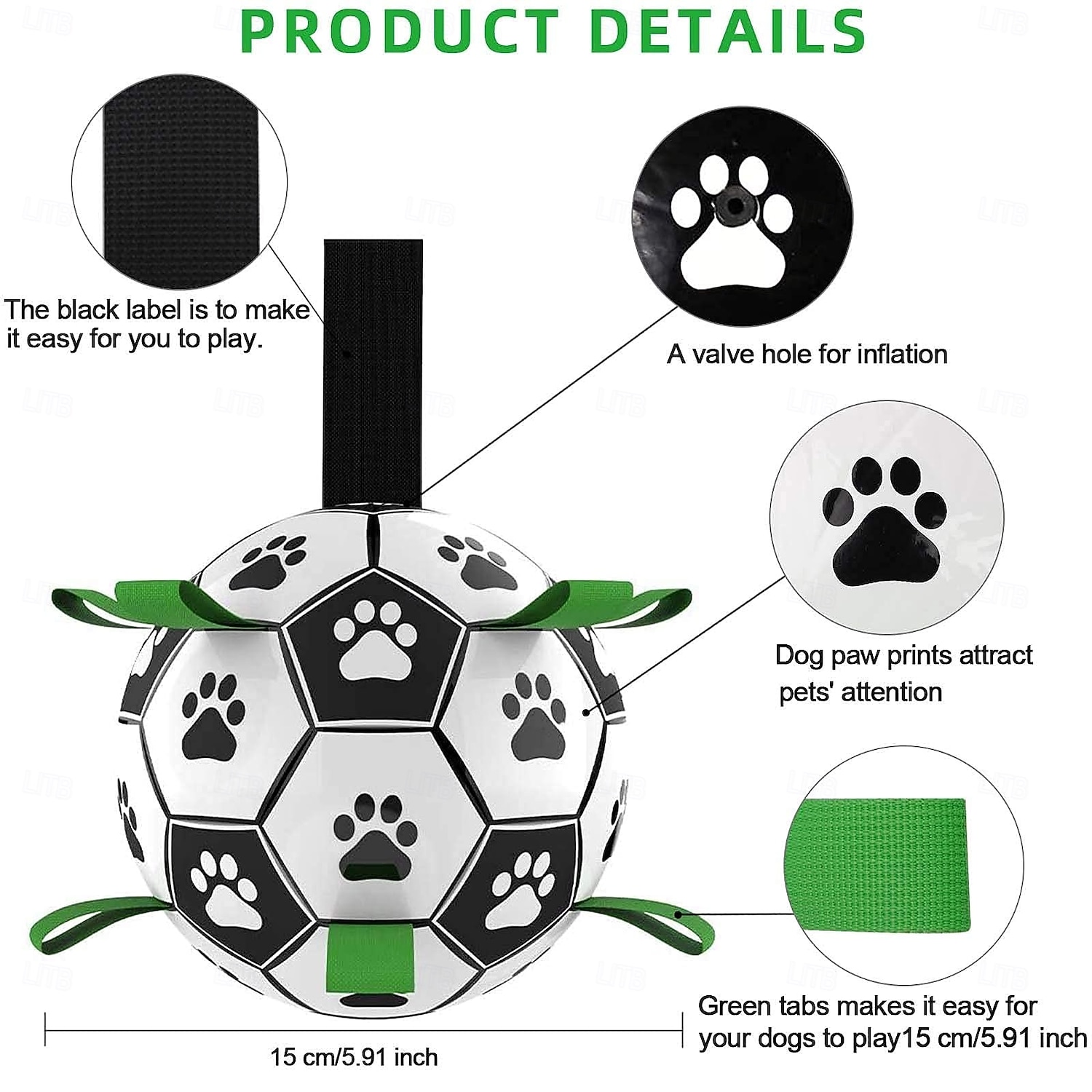 Dog Soccer Ball with Grab Tabs, Upgraded Interactive Dog Toys, Tug of War Dog Toy, Rubber Ball, Dog Water Toy, Herding Ball for Dogs, Funny Dog Toys for Small & Medium Dogs 2026 - $25.99 –P2