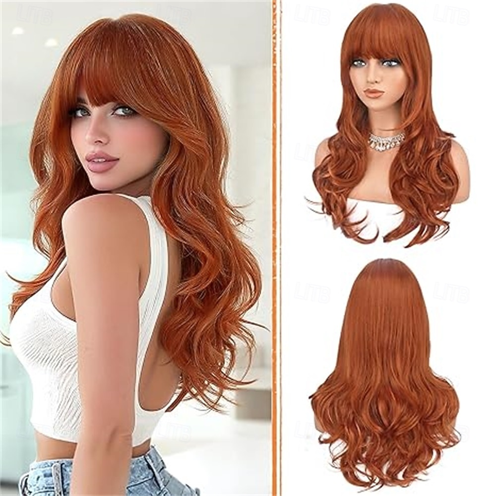 Pelucas rubias con flequillo, corte de pelo largo ondulado en capas, aspecto natural, peluca sintética esponjosa resistente al calor para mujeres, ideal para fiestas y uso diario, 24 pulgadas. 2026 - $31.99 –P4