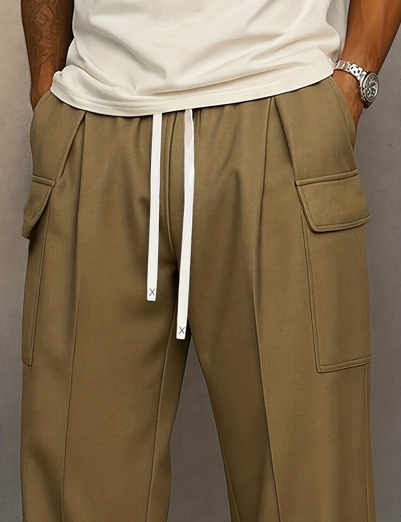 Men's Trousers Casual Pants Drawstring Pocket Plain Comfort Breathable Full Length Home Outdoor Streetwear Vacation Fashion Blue Khaki Inelastic 2026 - $31.99 –P7
