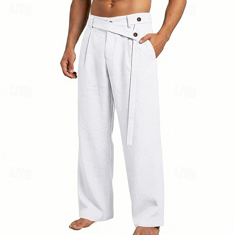 Per uomo Pantaloni di Lino Pantaloni Pantaloni Estivi Elastico in vita Gamba Dritta Semplice Comodità Traspirante Lunghezza intera Casuale Spiaggia Ferie Moda Designer Blu Nero Micro-elastico del 2026 a $29.99 –P5