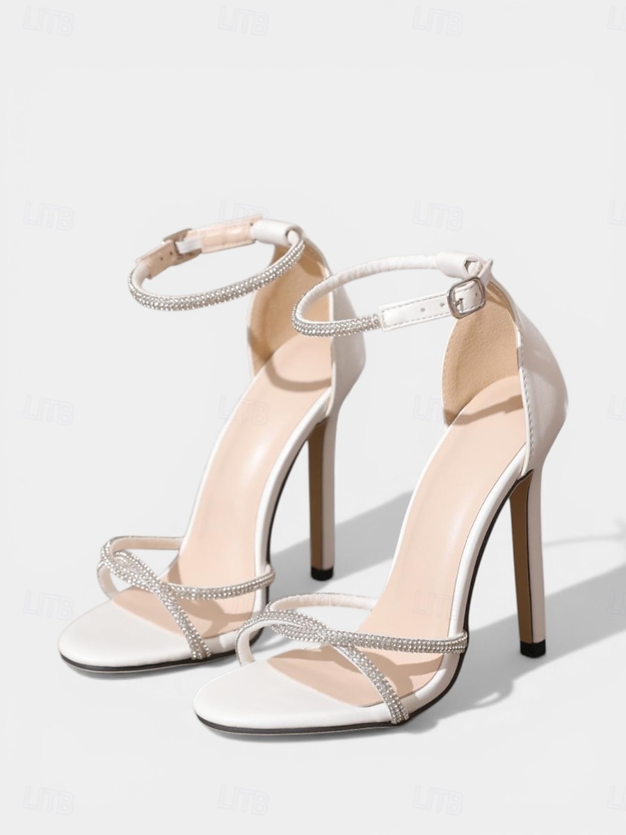Sandales à talons hauts blanches à strass pour femme, élégantes chaussures à talons aiguilles pour cocktail ou bal de promo &événements en soirée de 2026 ? $42.99 –P6