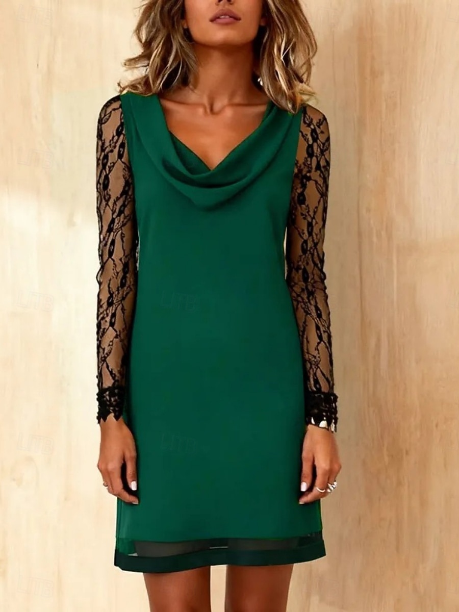 Dame Mini kjole Kjole med A-linje Sommerkjole Fritid Daglig Normal عادي Langermet Cowl-hals Svart Vin Lilla Grønn Sommer Høst Vinter 2026 - $13.99 –P13