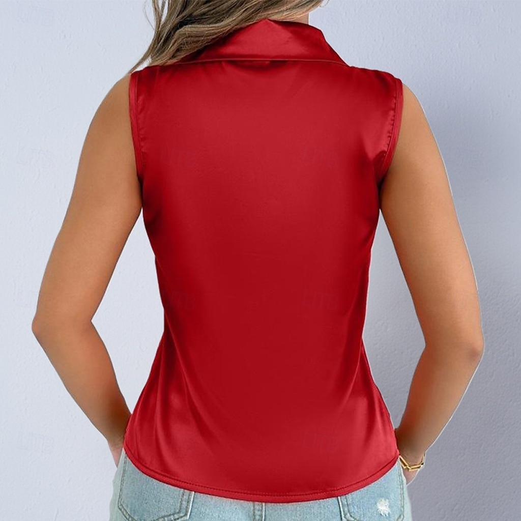 Women's Shirt Satin Blouse Dress Shirt Button Up Shirt Solid Color Plain Elegant Fashion Casual Sleeveless Turndown Regular Tops Daily Office Work Black White Yellow Red Purple Summer Spring Fall 2026 - $24.99 –P8