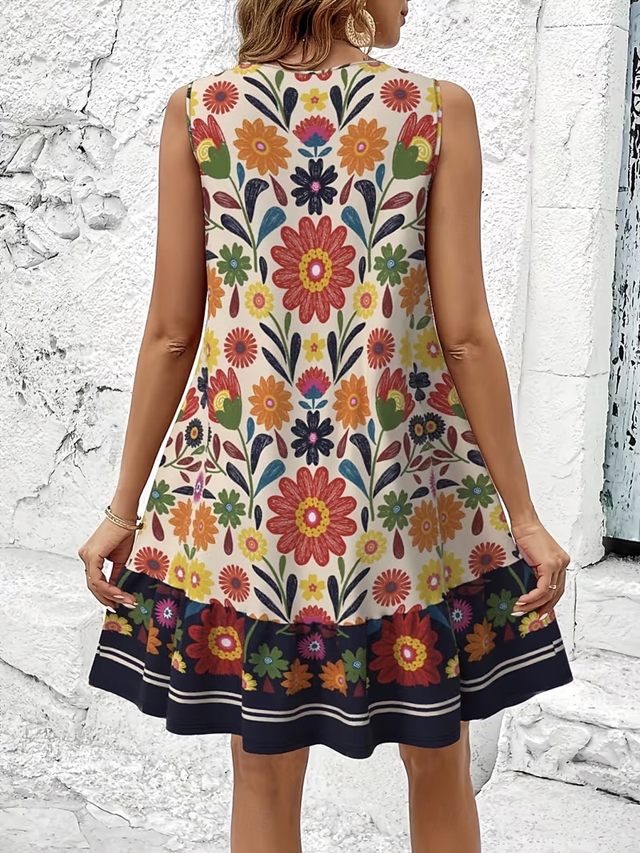 Mujer Mini vestido Vestido de verano Vestido de una línea Casual Diario Festivos Holgado Floral Graphic Tribal Sin Mangas Escote en Pico Negro Beige Verano Primavera 2026 - $34.99 –P5