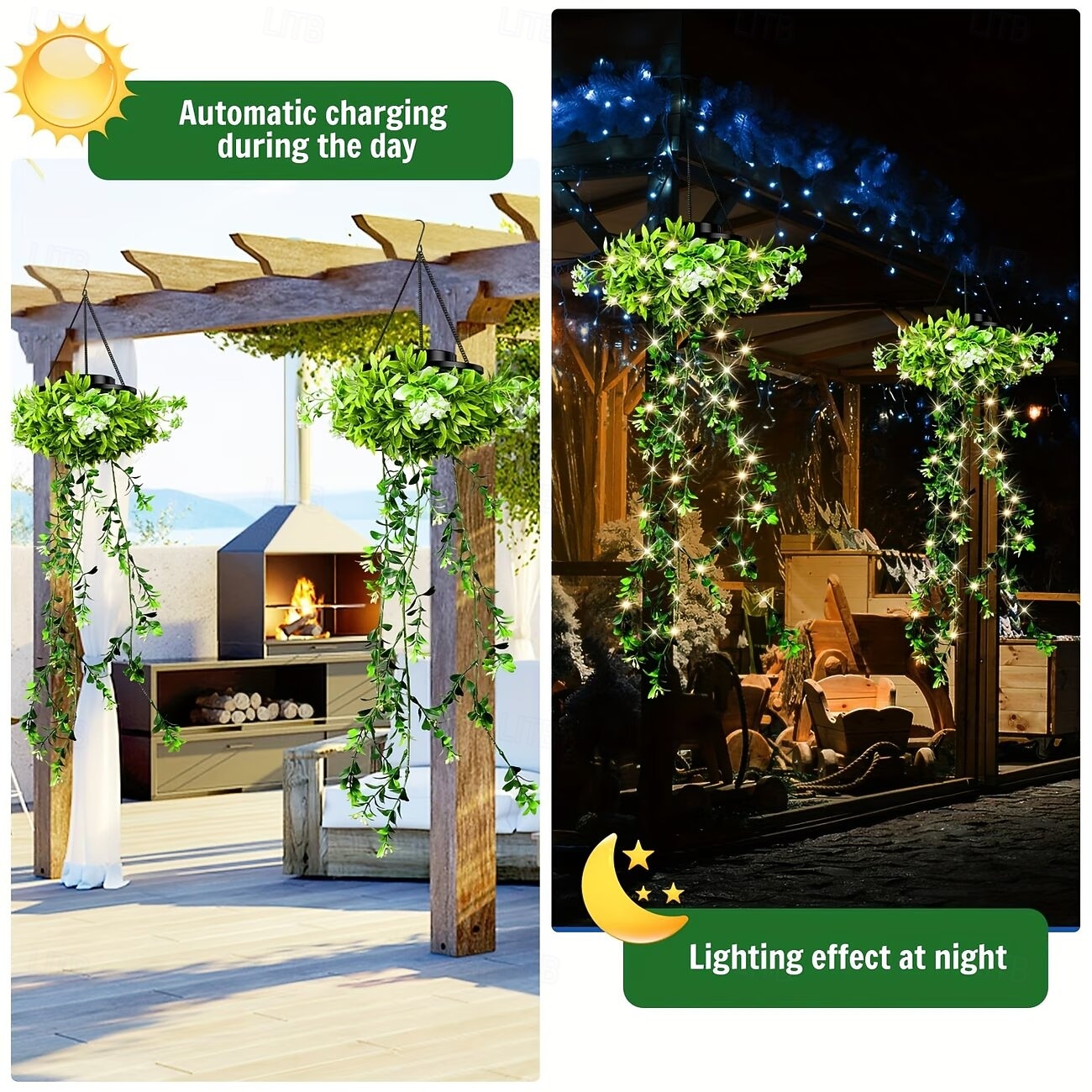Luci solari da giardino sospese per primavera ed estate, 66 LED realistici con fiori e rampicanti, decorazioni per esterni impermeabili IP65 per giardino, patio e recinzione, accensione automatica 8-12 ore, regalo per la mamma del 2026 a $35.99 –P3