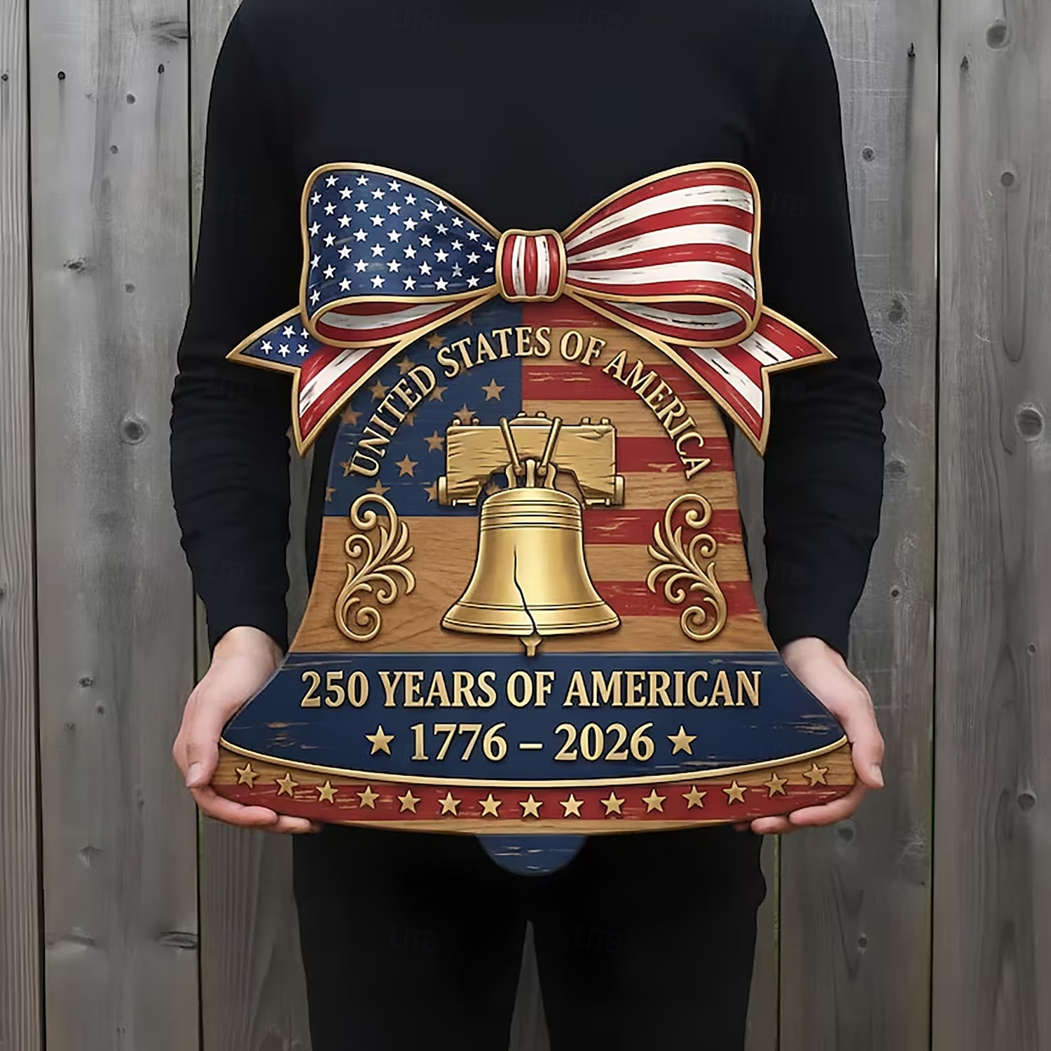 Dřevěná cedule k 250. výročí Spojených států, vlastenecká dekorace na zavěšení dveří ke Dni nezávislosti, nástěnná plaketa s americkou vlajkou na farmě, dekorace na verandu domu ke Dni nezávislosti 4. 2026 - $13.99 –P3