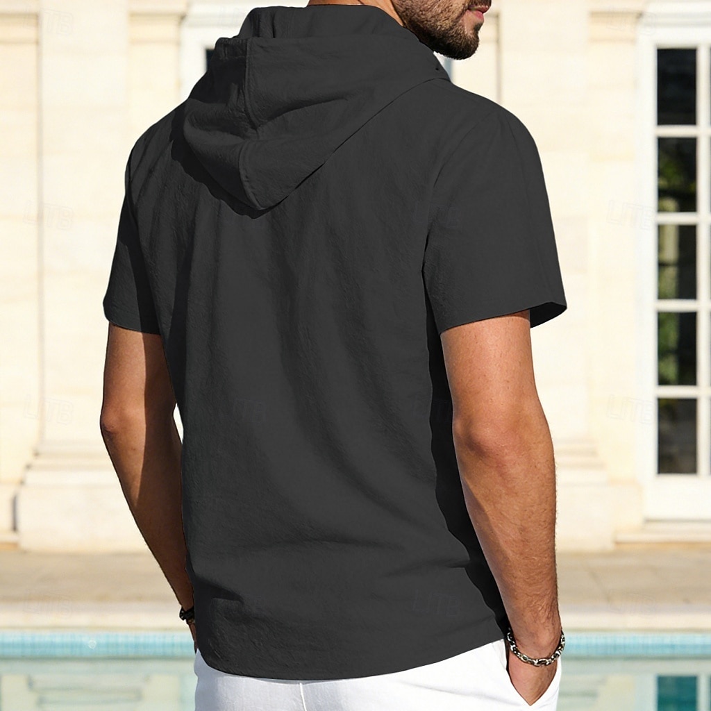 Men's Shirt Linen Shirt Button Up Shirt Solid Color Casual Beach Black White Navy Blue Khaki Short Sleeve Hoodie Summer Spring Clothing Apparel Buttons 2026 - $25.99 –P11