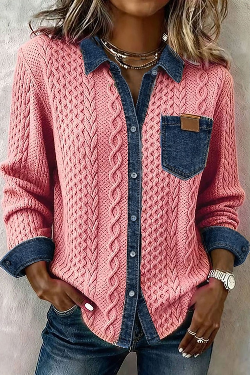 Жен. Рубашка Пуговицы Сплошной цвет Винтаж Стиль Классический Длинный рукав Рубашечный воротник Обычные топы Повседневные Синий Черный Розовый Хаки Лето Весна Осень 2026 - $43.99 –P2