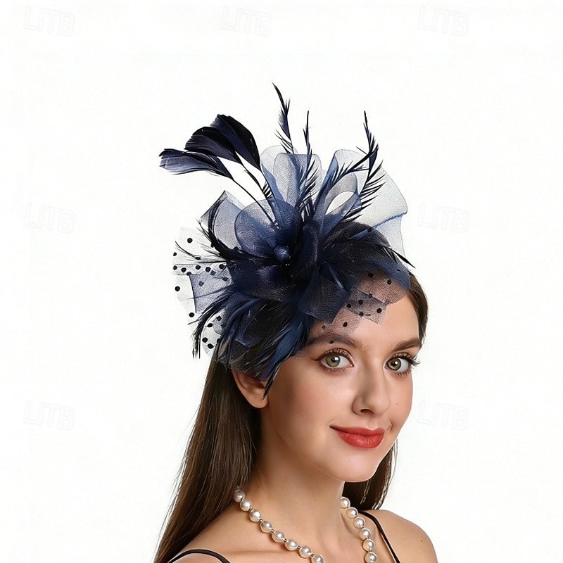 fascinators Nett Bryllup Bursdag Elegant søt stil Retro Rød Med Fjær Tyll Hodeplagg Hodeplagg 2026 - $17.49 –P2