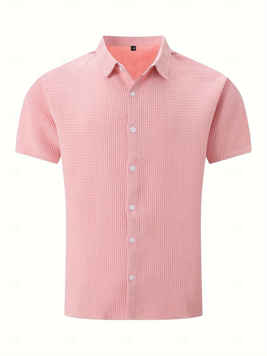 Men's Shirt Waffle Shirt Texture Casual Shirt Button Up Shirt Blue Black White Pink khaki Short Sleeve Plain Lapel Casual Daily Clothing Apparel Fashion Modern Casual Comfortable 2026 - $21.99 –P5